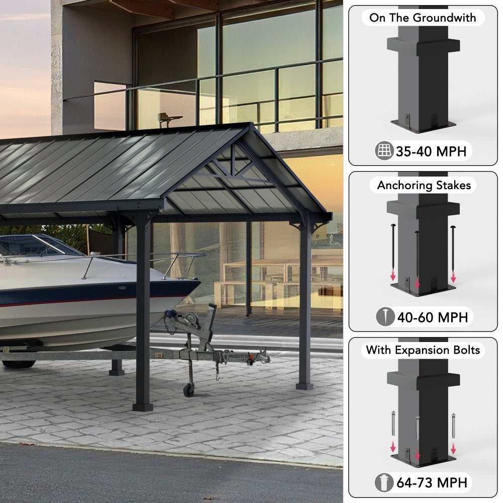 SUNJOY 12x20 Metal Carport Gable Roof Gazebo with 2 Ceiling Hooks