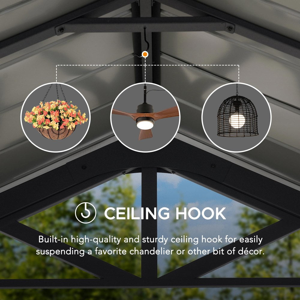 SUNJOY 12x20 Metal Carport Gable Roof Gazebo with 2 Ceiling Hooks