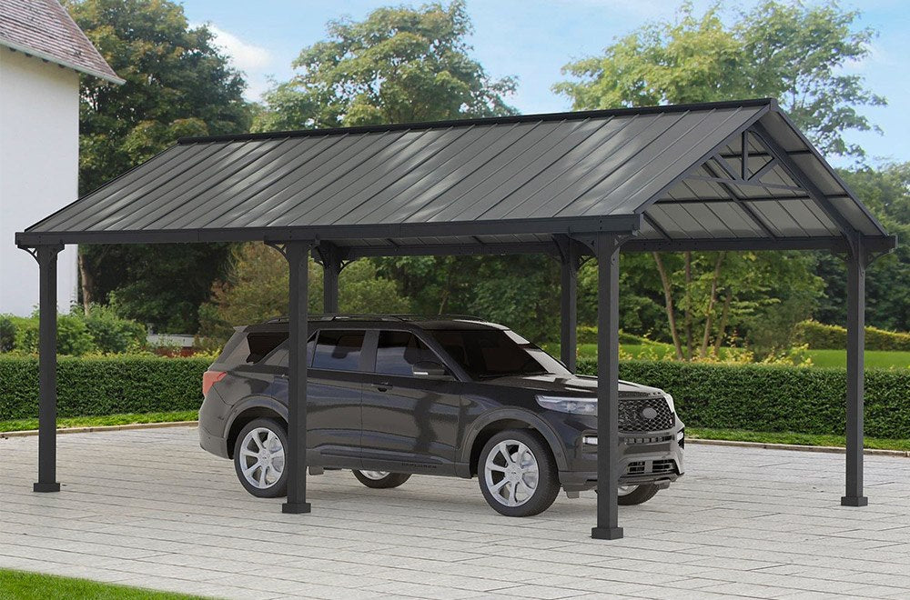 SUNJOY 12x20 Metal Carport Gable Roof Gazebo with 2 Ceiling Hooks