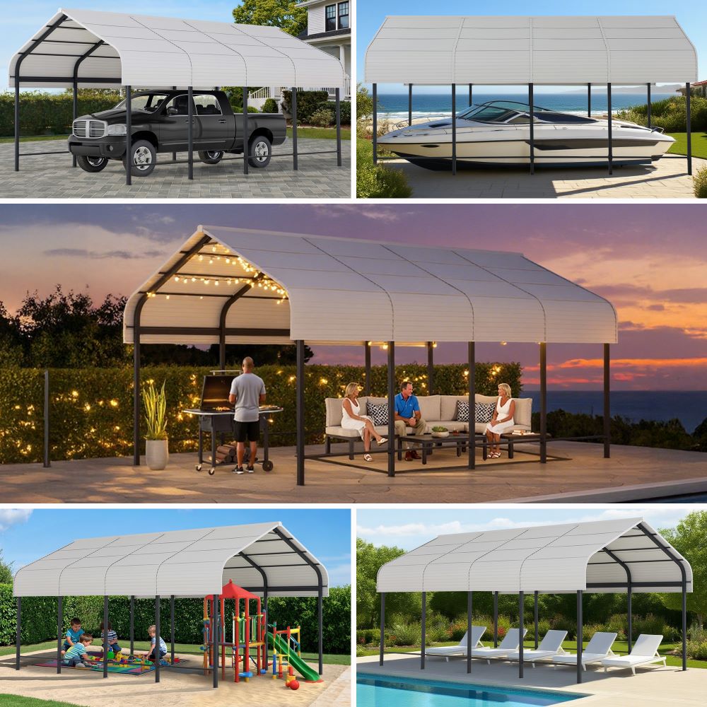 SUNJOY 12x20 Heavy Duty Metal Carport Gazebo with Ceiling Hook