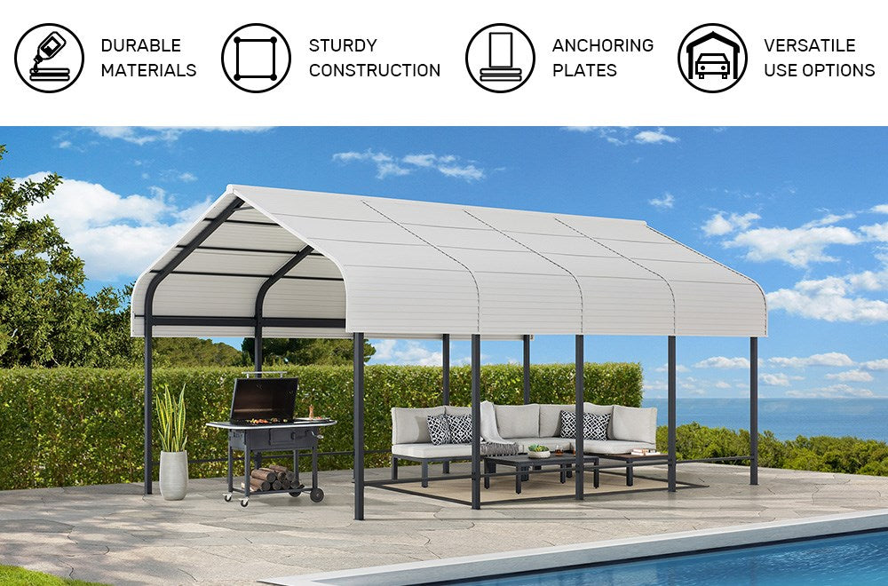 SUNJOY 12x20 Heavy Duty Metal Carport Gazebo with Ceiling Hook