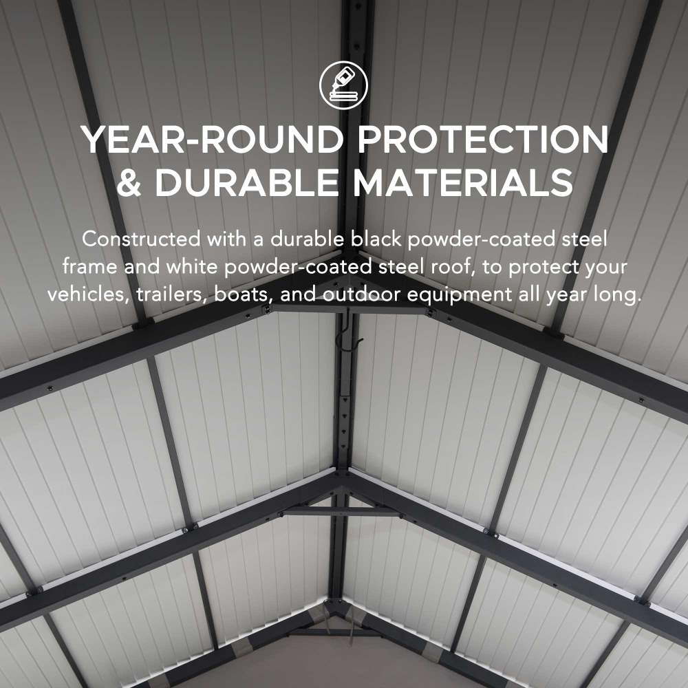 SUNJOY 12x20 Enclosed Carport Kit Metal Roof Gazebo with Fabric Cover.