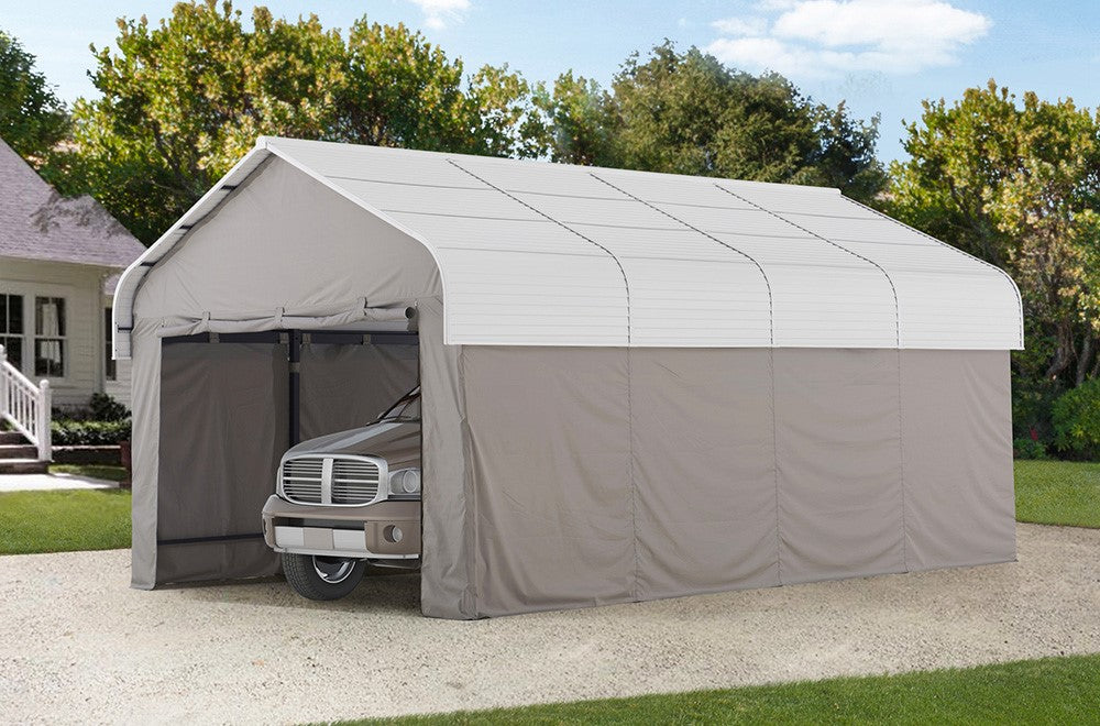 SUNJOY 12x20 Enclosed Carport Kit Metal Roof Gazebo with Fabric Cover