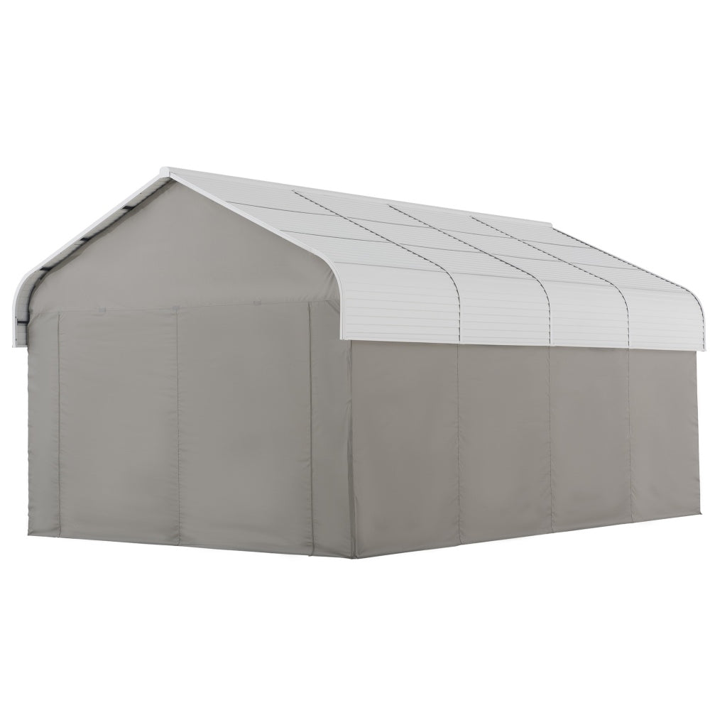SUNJOY 12x20 Enclosed Carport Kit Metal Roof Gazebo with Fabric Cover