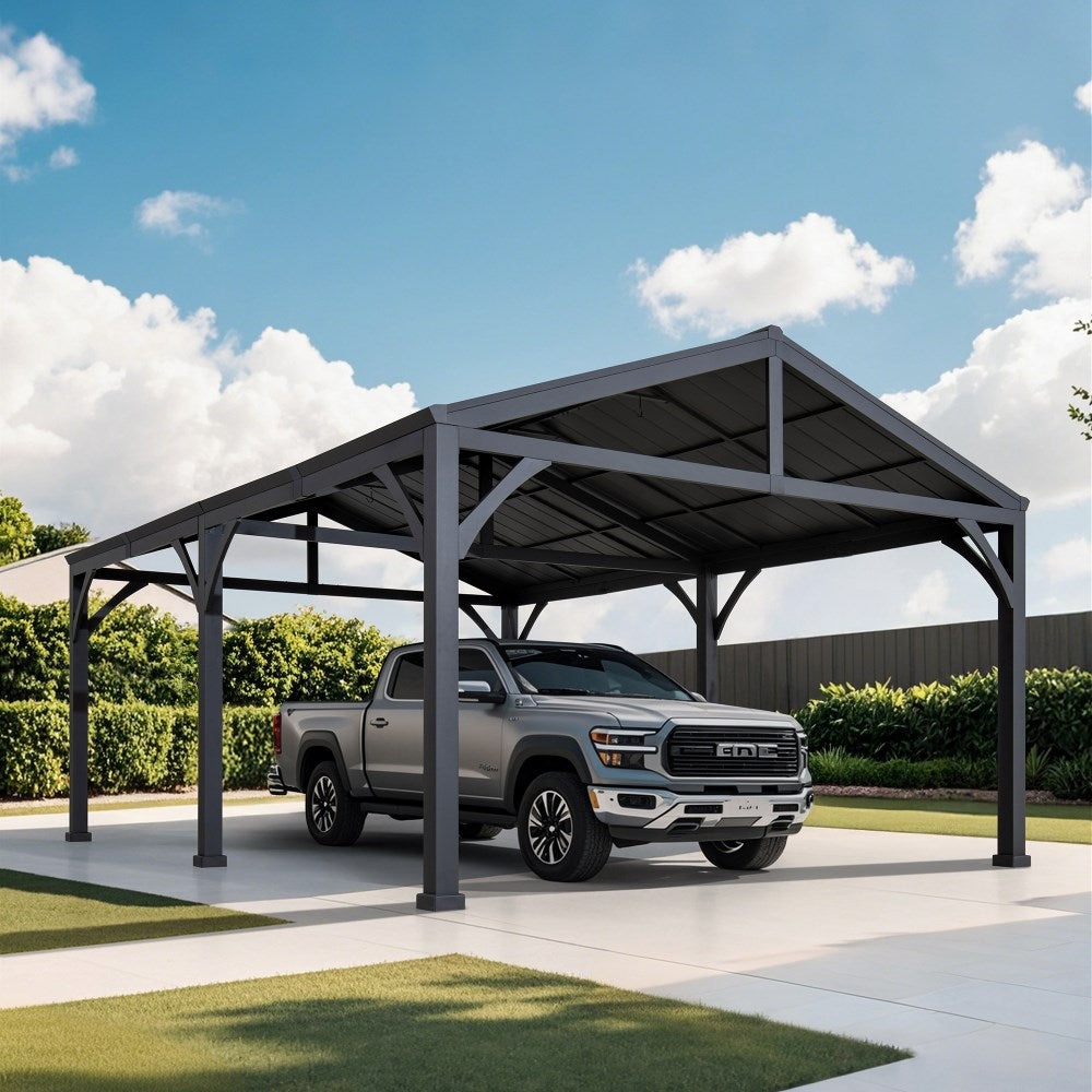 SUNJOY 20x14 Steel Carport Sturdy Gazebo with 2 Ceiling Hooks.