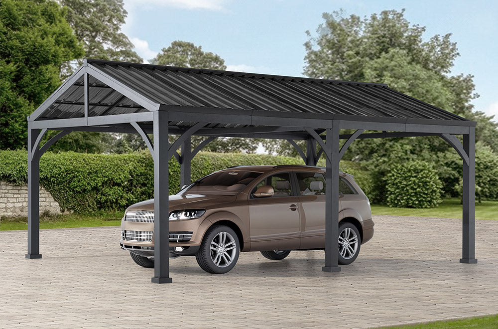 SUNJOY 20x14 Steel Carport Sturdy Gazebo with 2 Ceiling Hooks