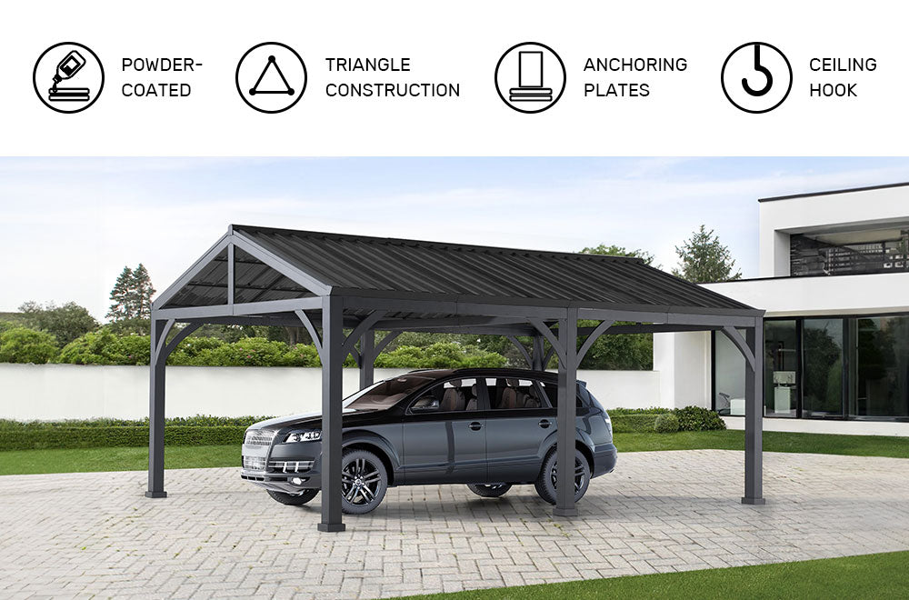 SUNJOY 20x14 Steel Carport Sturdy Gazebo with 2 Ceiling Hooks