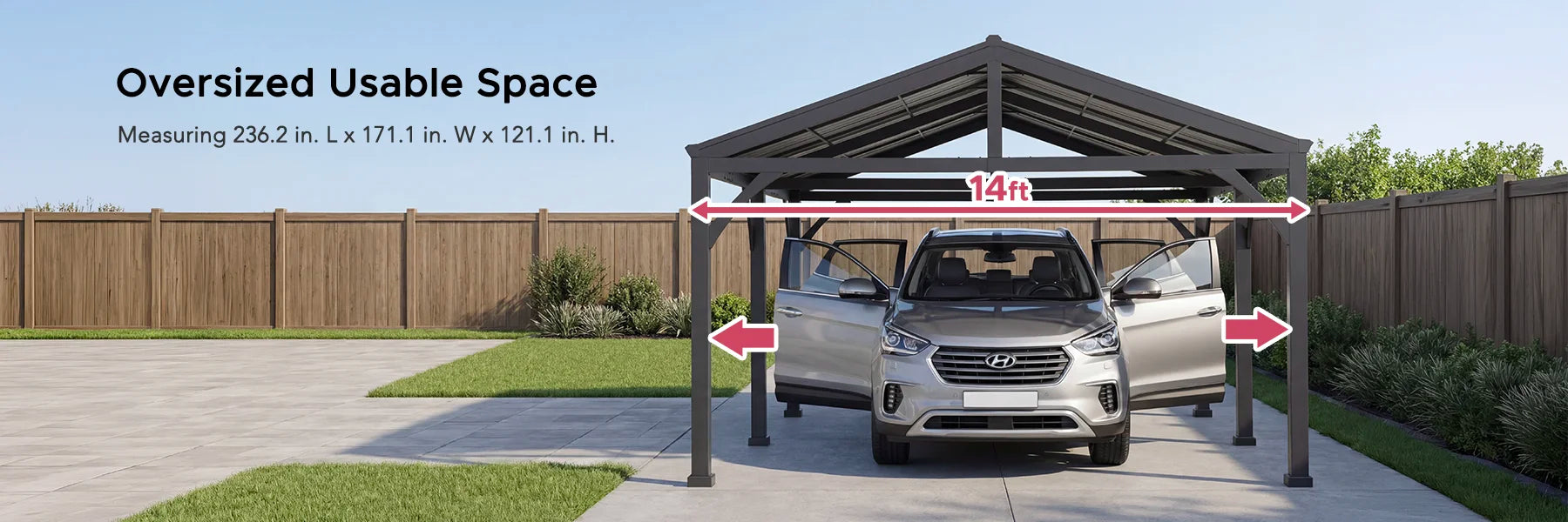 SUNJOY 20x14 Steel Carport Sturdy Gazebo with 2 Ceiling Hooks