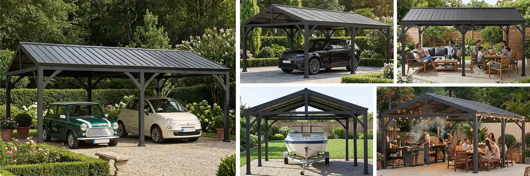 SUNJOY 20x14 Steel Carport Sturdy Gazebo with 2 Ceiling Hooks
