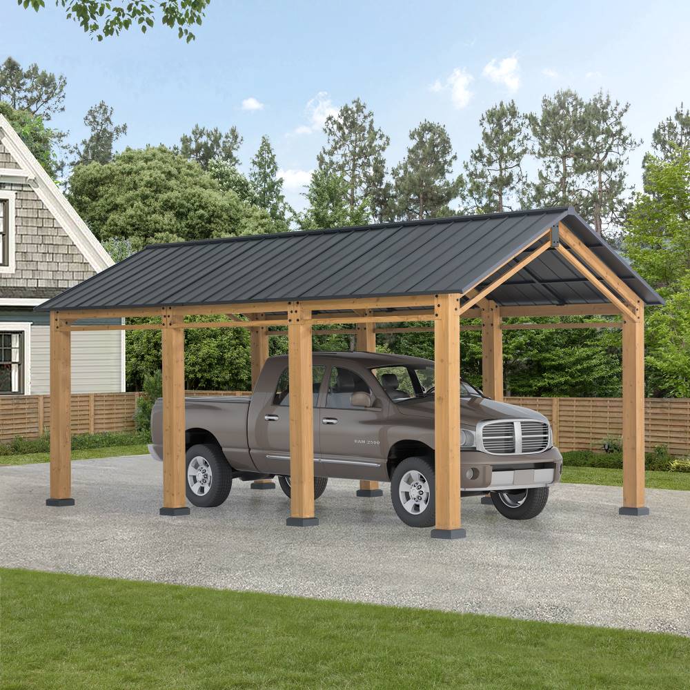 SUNJOY 11x20 Wood Carport Gazebo Kits with Ceiling Hooks.