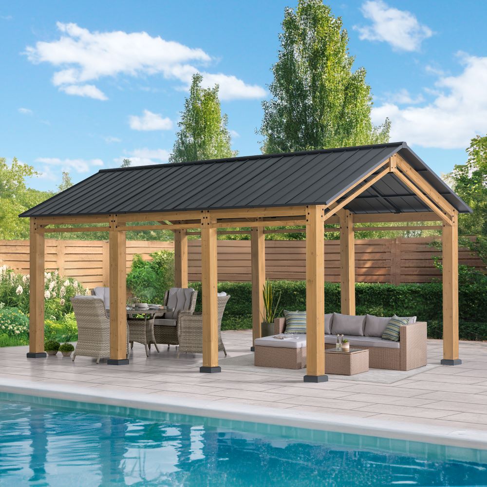 SUNJOY 11x20 Wood Carport Gazebo Kits with Ceiling Hooks.