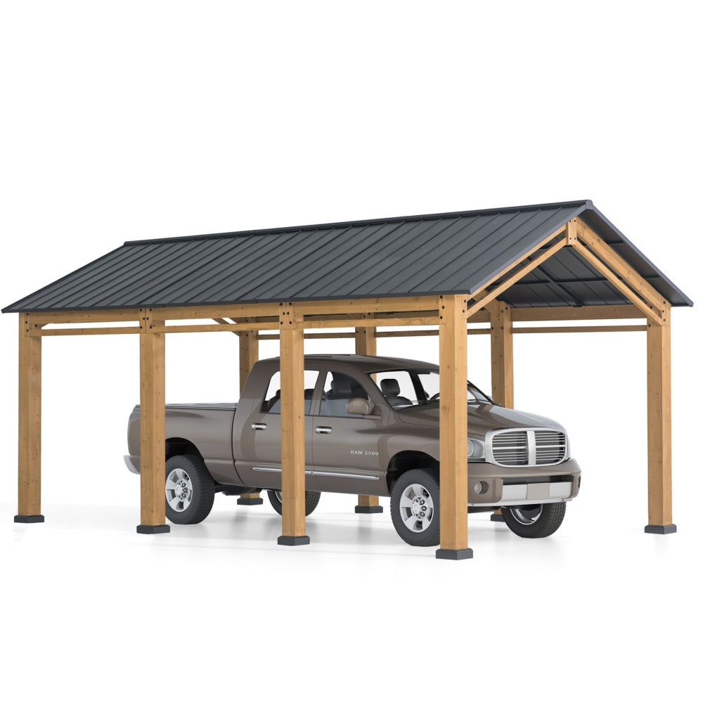 SUNJOY 11x20 Wood Carport Gazebo Kits with Ceiling Hooks