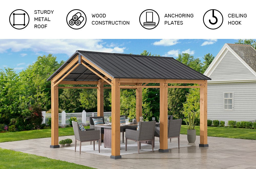 SUNJOY 11x13 Small Wooden Carport Gazebo with Ceiling Hook