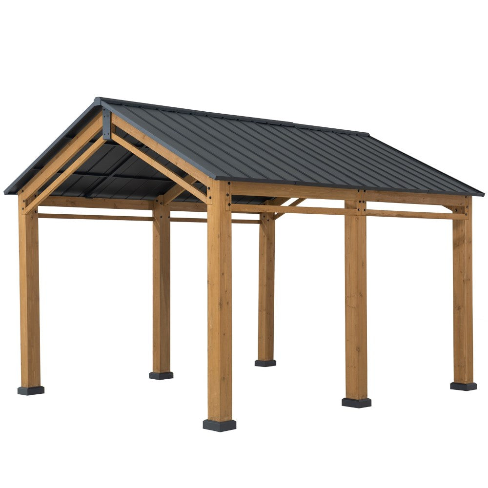 SUNJOY 11x13 Small Wooden Carport Gazebo with Ceiling Hook