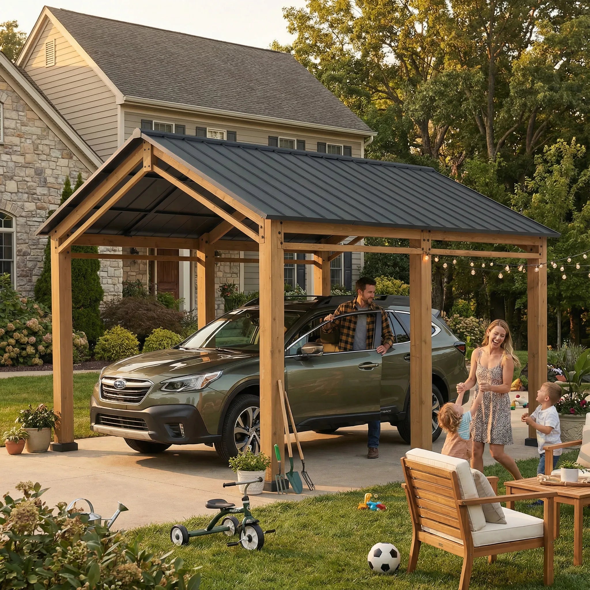 Timberland Compact Wood Carport, 11x13