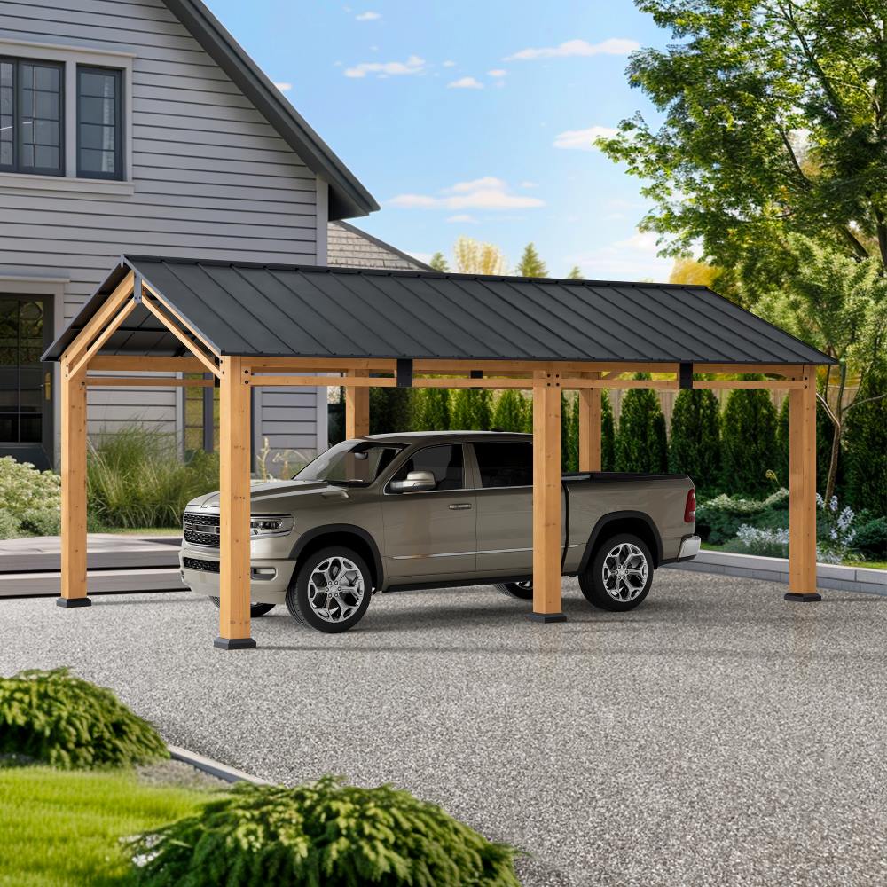 SUNJOY 11x20 Wood Carport Gazebo Kits with Ceiling Hooks