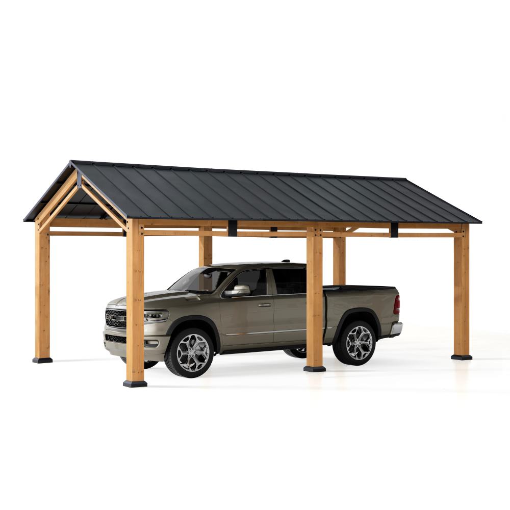 SUNJOY 11x20 Wood Carport Gazebo Kits with Ceiling Hooks - Standard