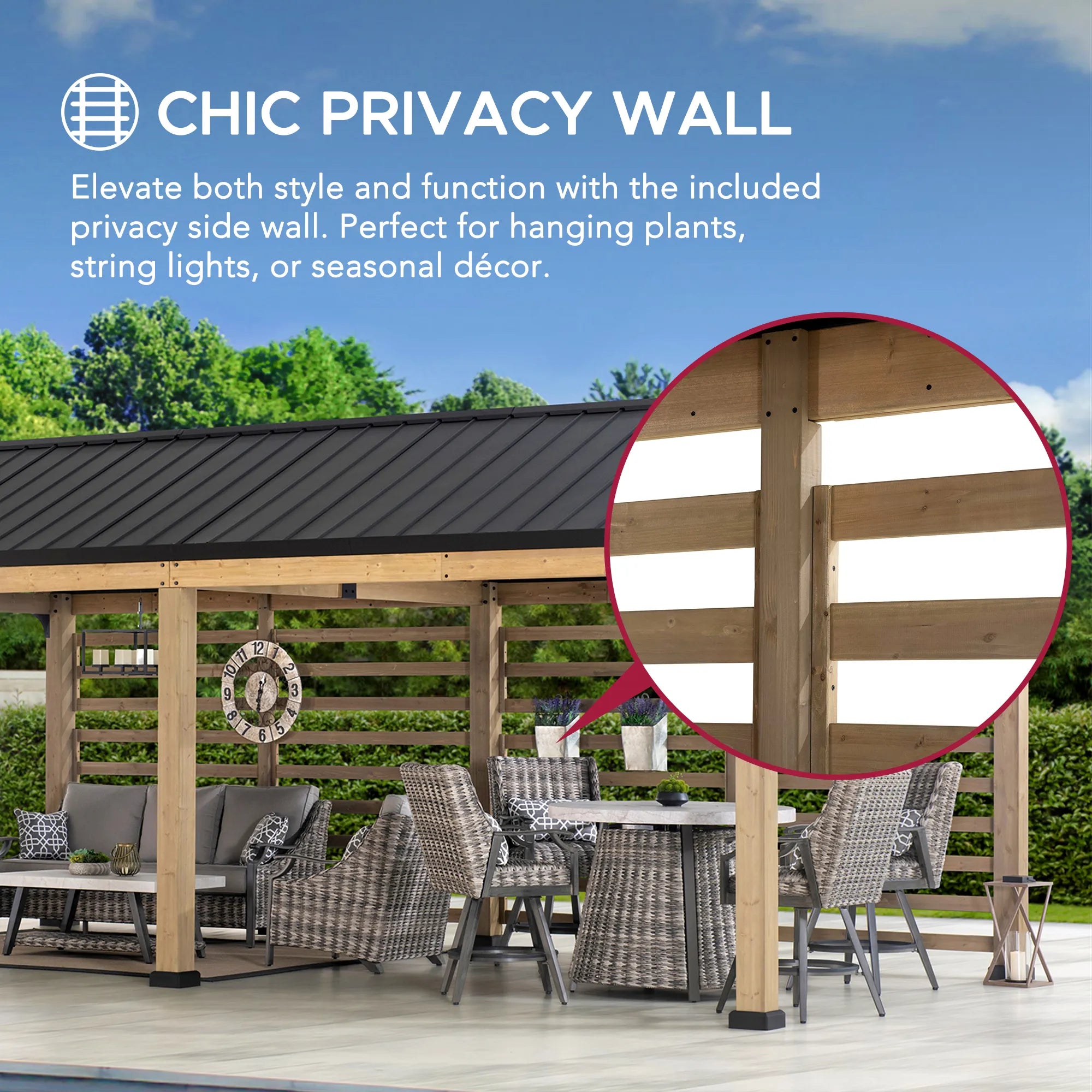 SUNJOY Newville 10x20 Wood Carport with Privacy Wall and Rain Gutter