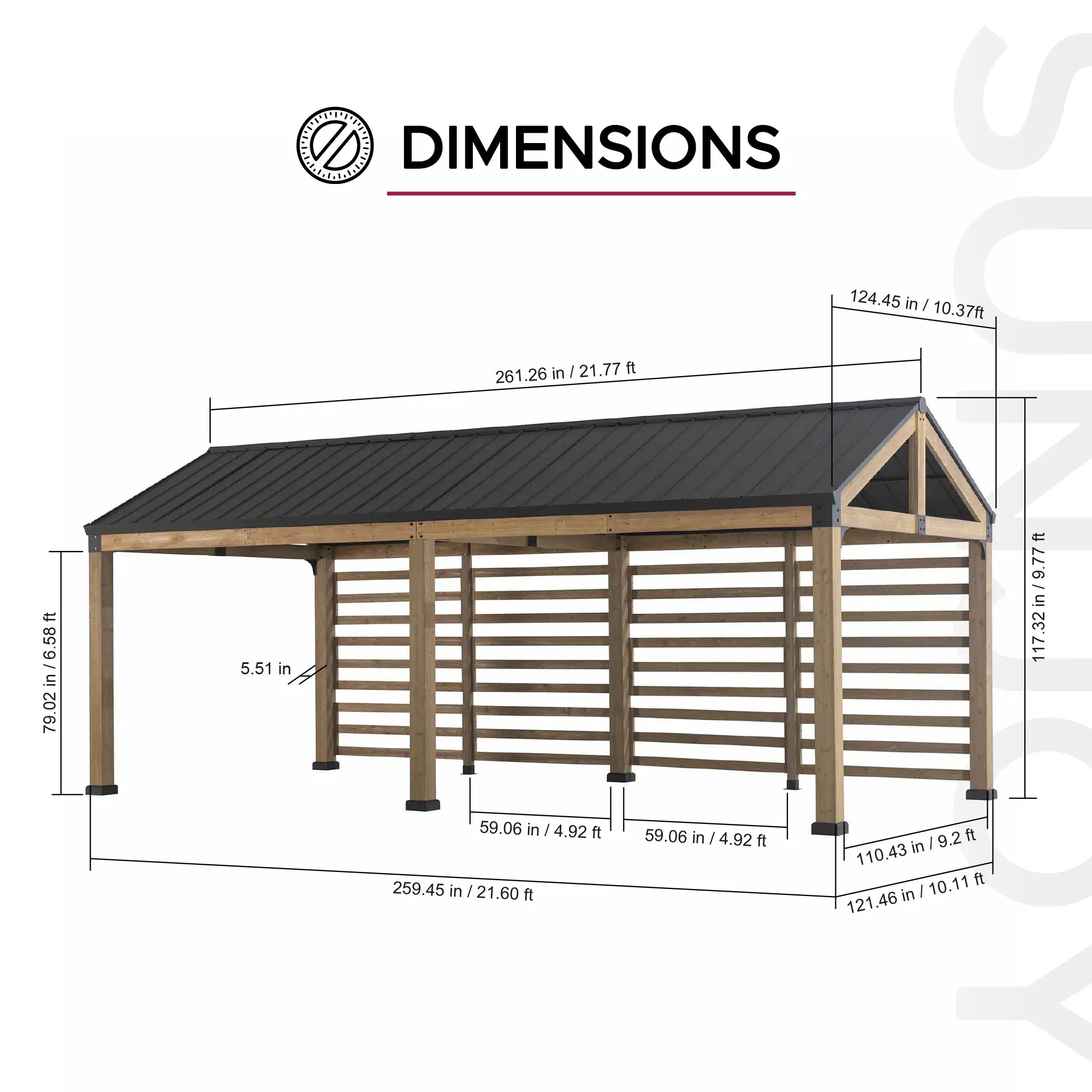 SUNJOY Newville 10x20 Wood Carport with Privacy Wall and Rain Gutter