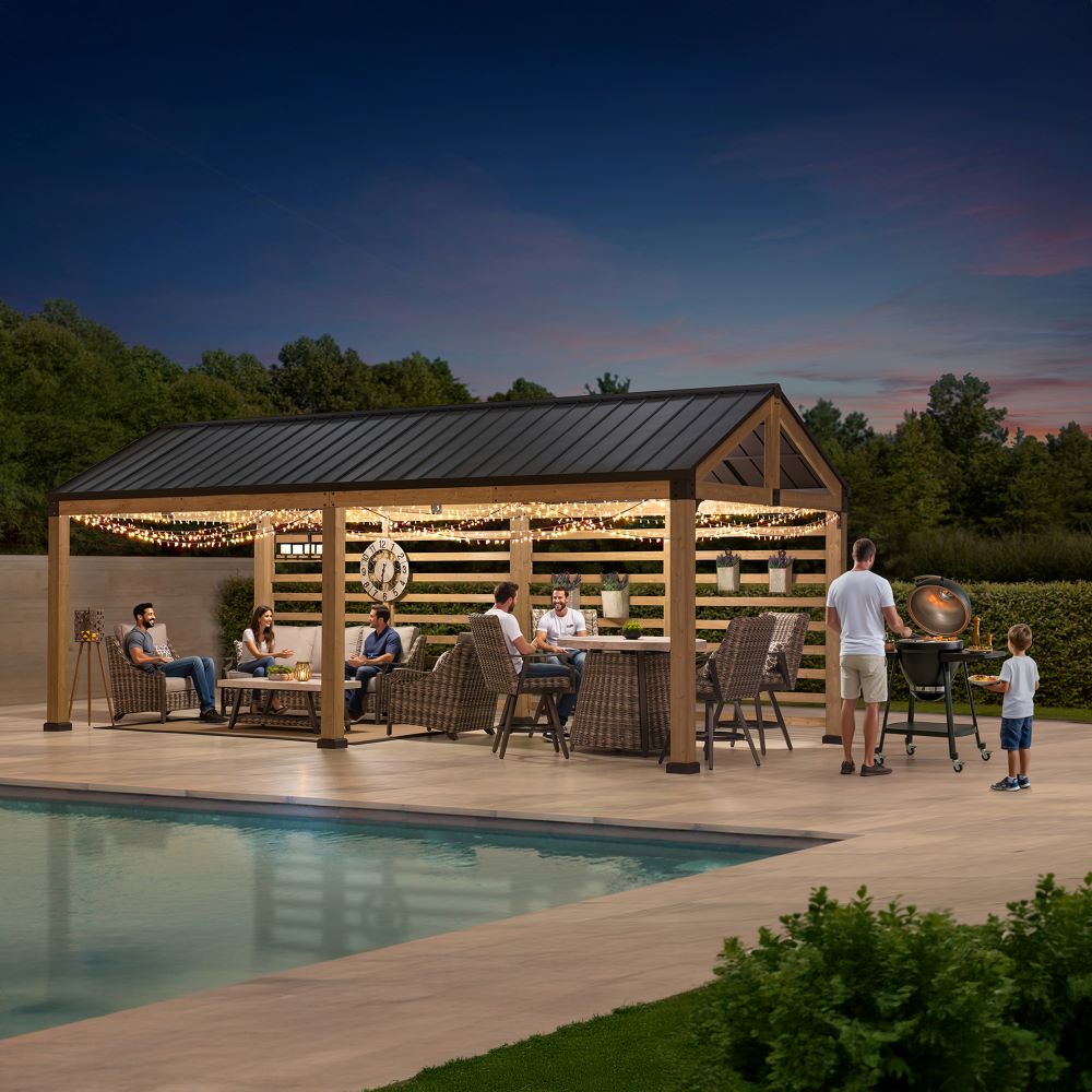 SUNJOY Newville 10x20 Wood Carport with Privacy Wall and Rain Gutter