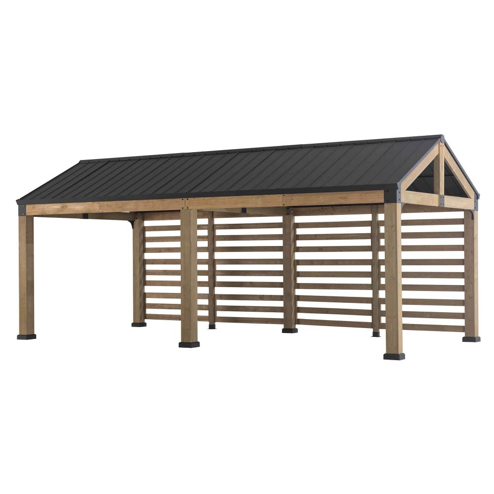 SUNJOY Newville 10x 20 Wood Carport with Privacy Wall and Rain Gutter