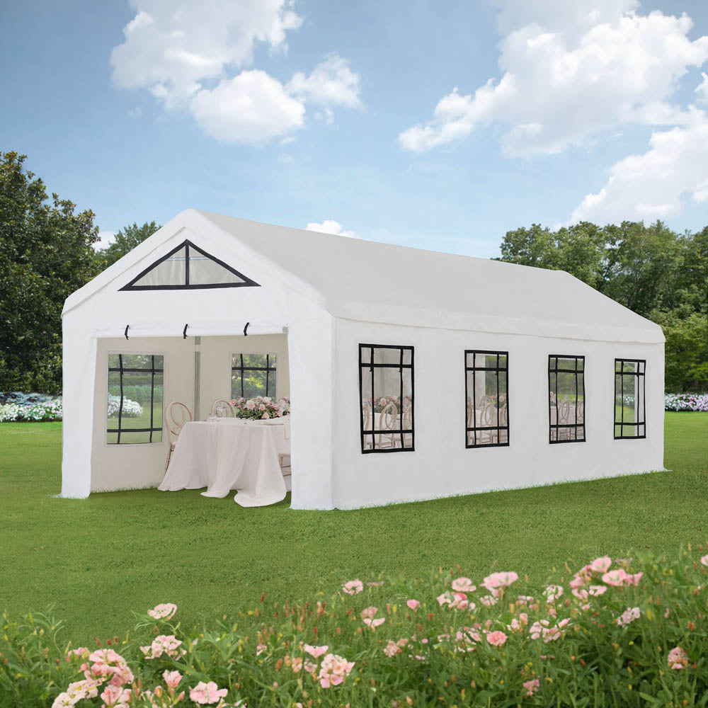 SUNJOY 12x30 Sundale Party Tent with 8 Removable PE Windows and 2 Roll-up Side Walls.