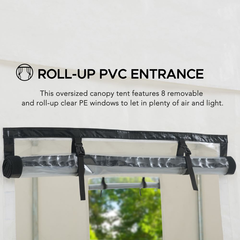 SUNJOY 12x30 Sundale Party Tent with 8 Removable PE Windows and 2 Roll-up Side Walls.