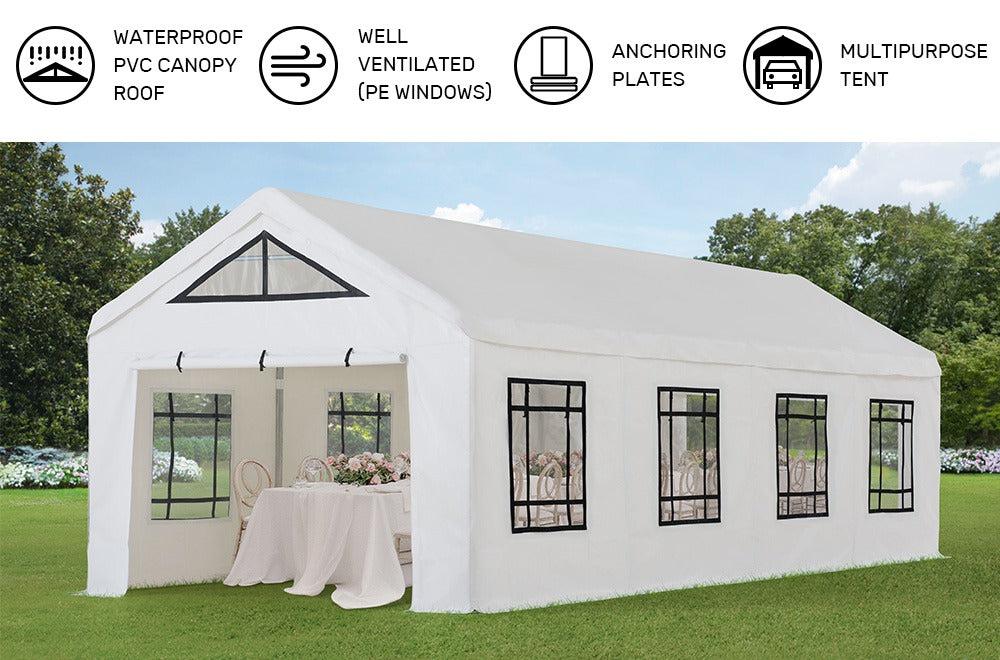 SUNJOY 12x30 Sundale Party Tent with 8 Removable PE Windows and 2 Roll-up Side Walls