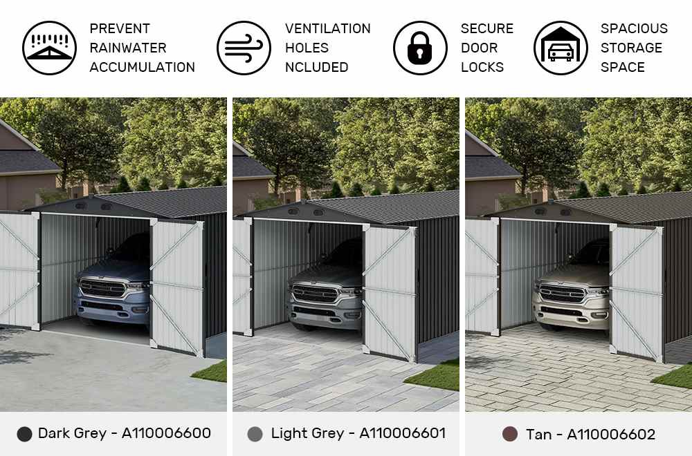 SUNJOY 10x20 Storage Shed Kits with Lockable Doors and Vents