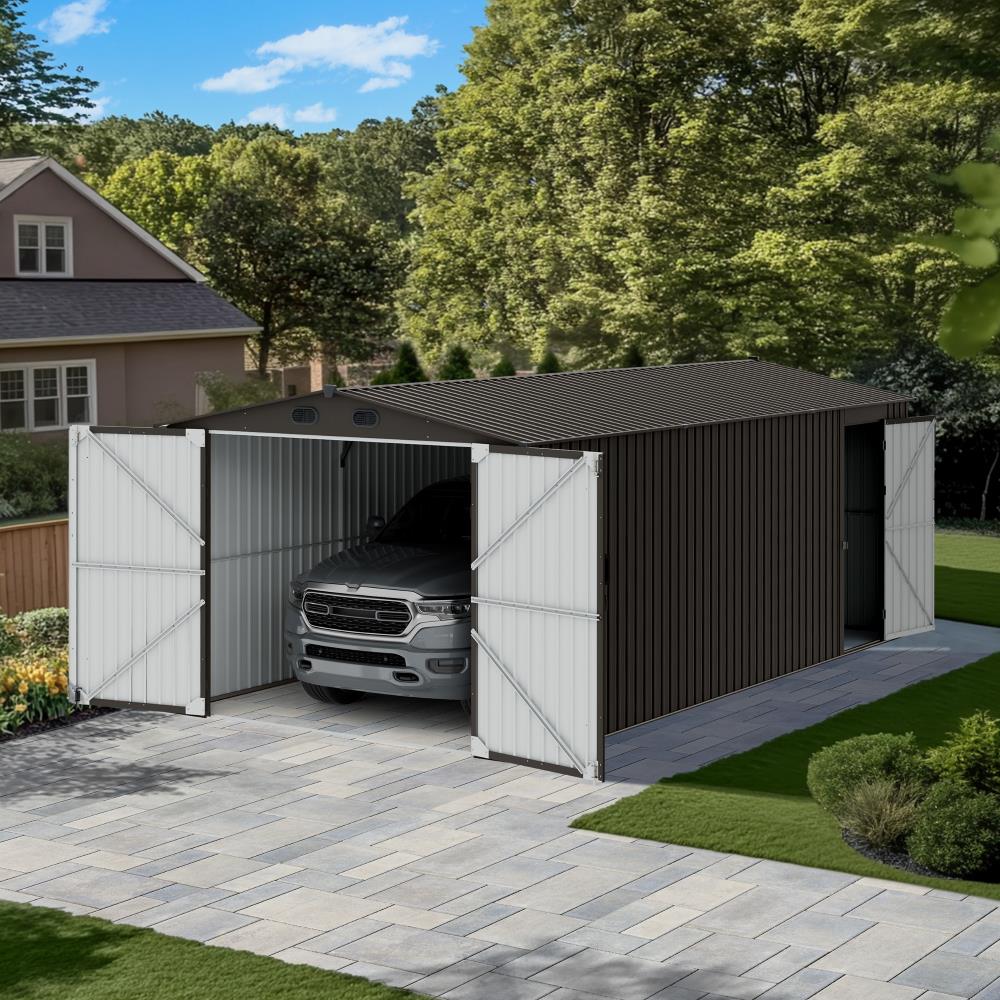 SUNJOY 10x20 Storage Shed Kits with Lockable Doors and Vents.
