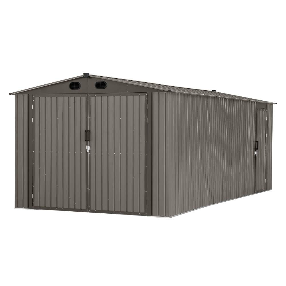 SUNJOY 10x20 Storage Shed Kits with Lockable Doors and Vents - Light Grey