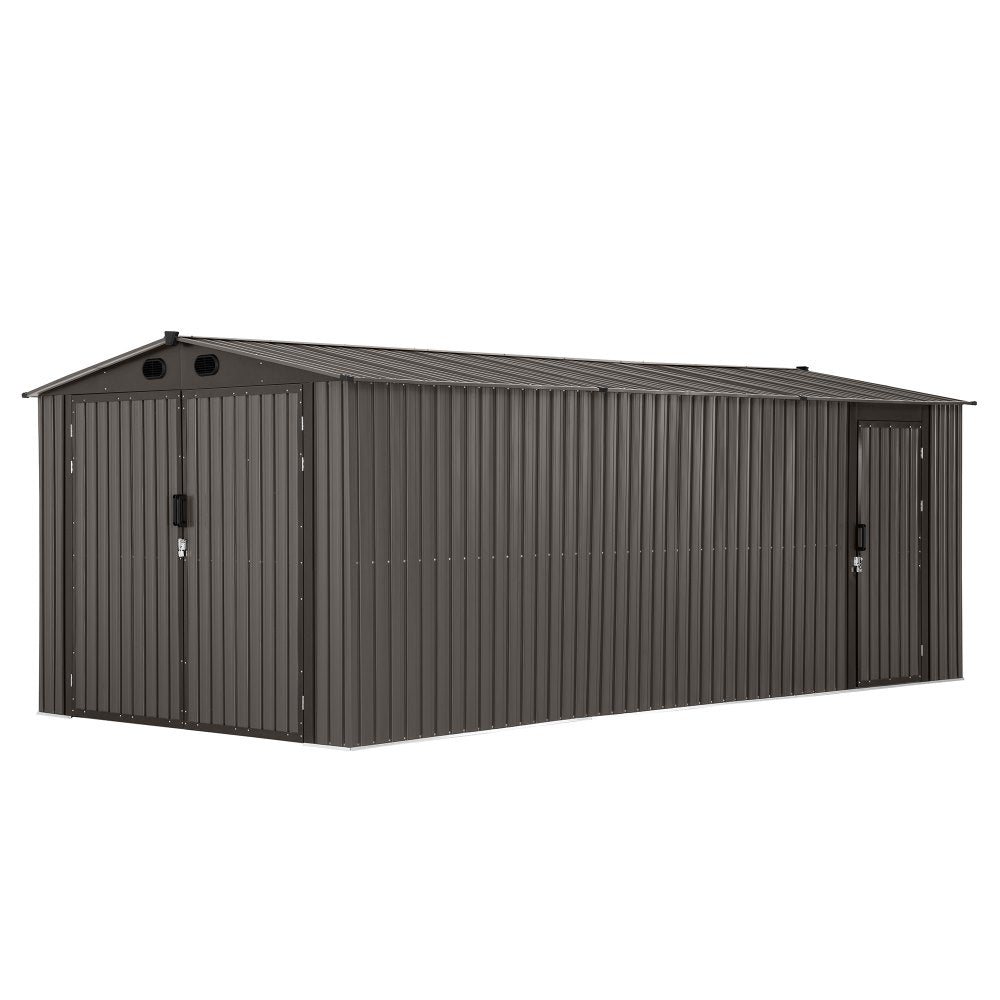 SUNJOY 10x20 Storage Shed Kits with Lockable Doors and Vents - Tan