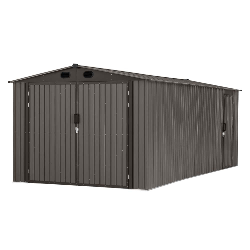 SUNJOY 10x20 Storage Shed Kits with Lockable Doors and Vents - Tan