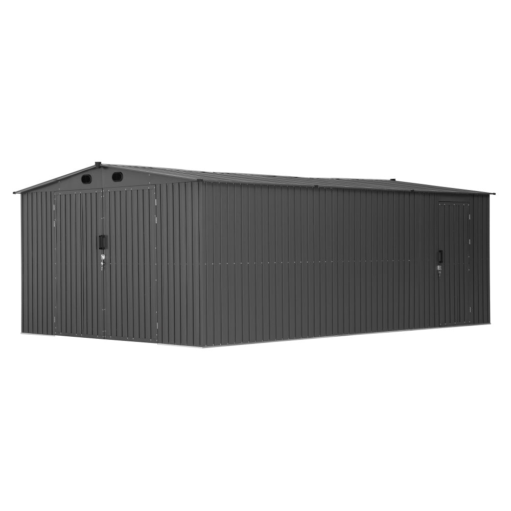 SUNJOY 13x20 Metal Shed Kits with Lockable Doors and Vents.