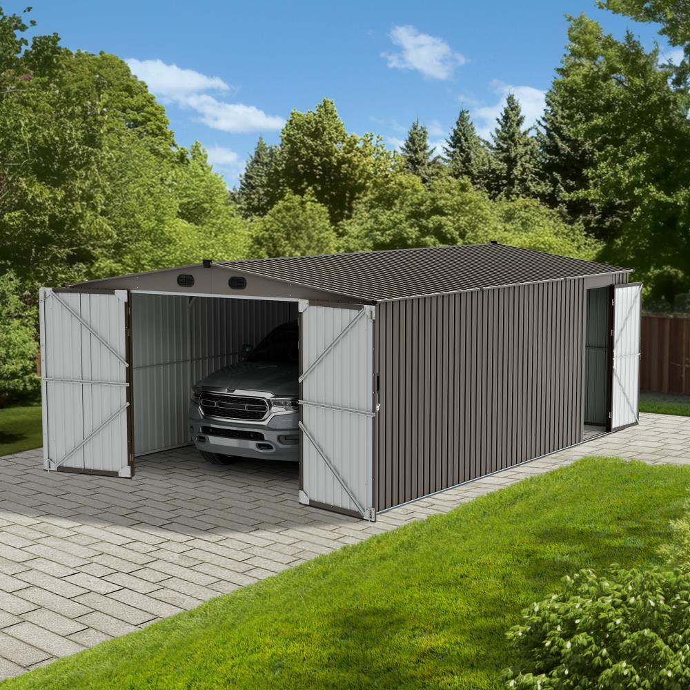 SUNJOY 13x20 Metal Shed Kits with Lockable Doors and Vents.