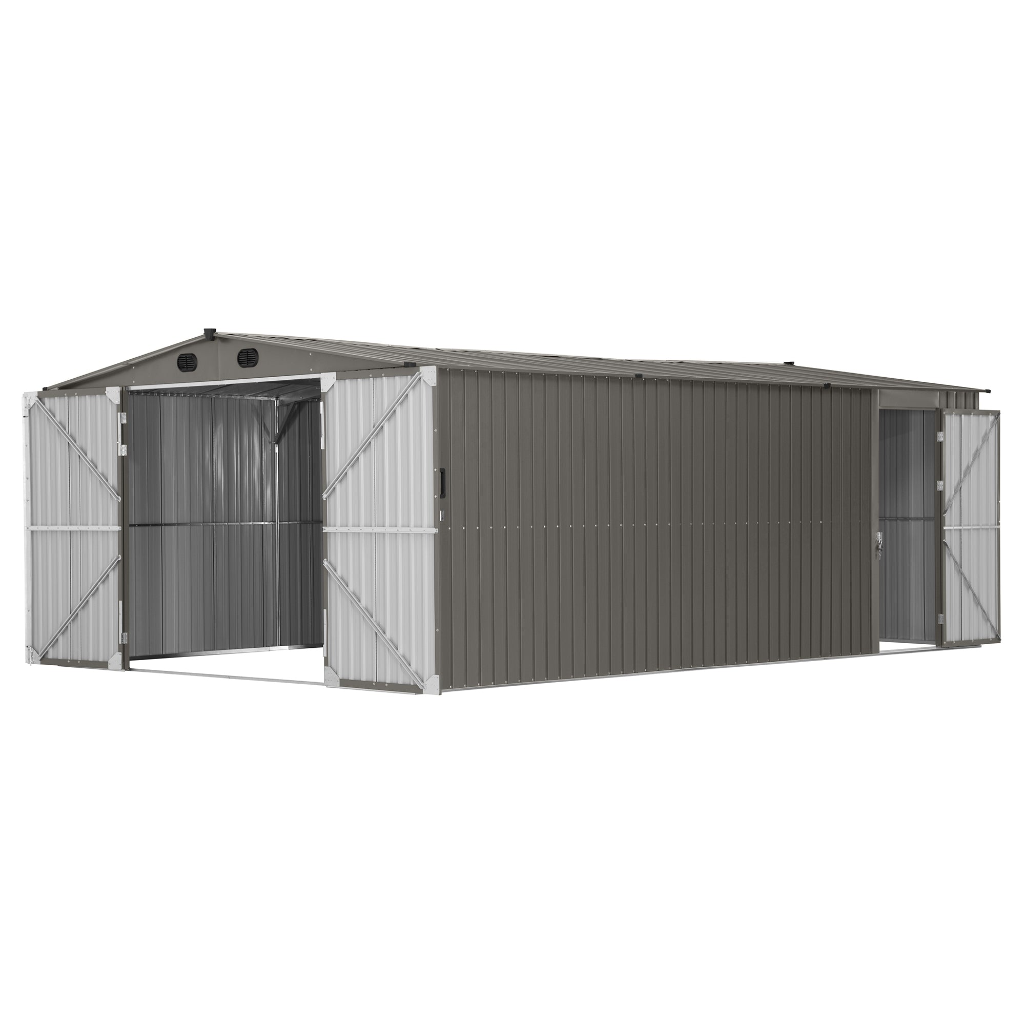 SUNJOY 13x20 Metal Shed Kits with Lockable Doors and Vents.