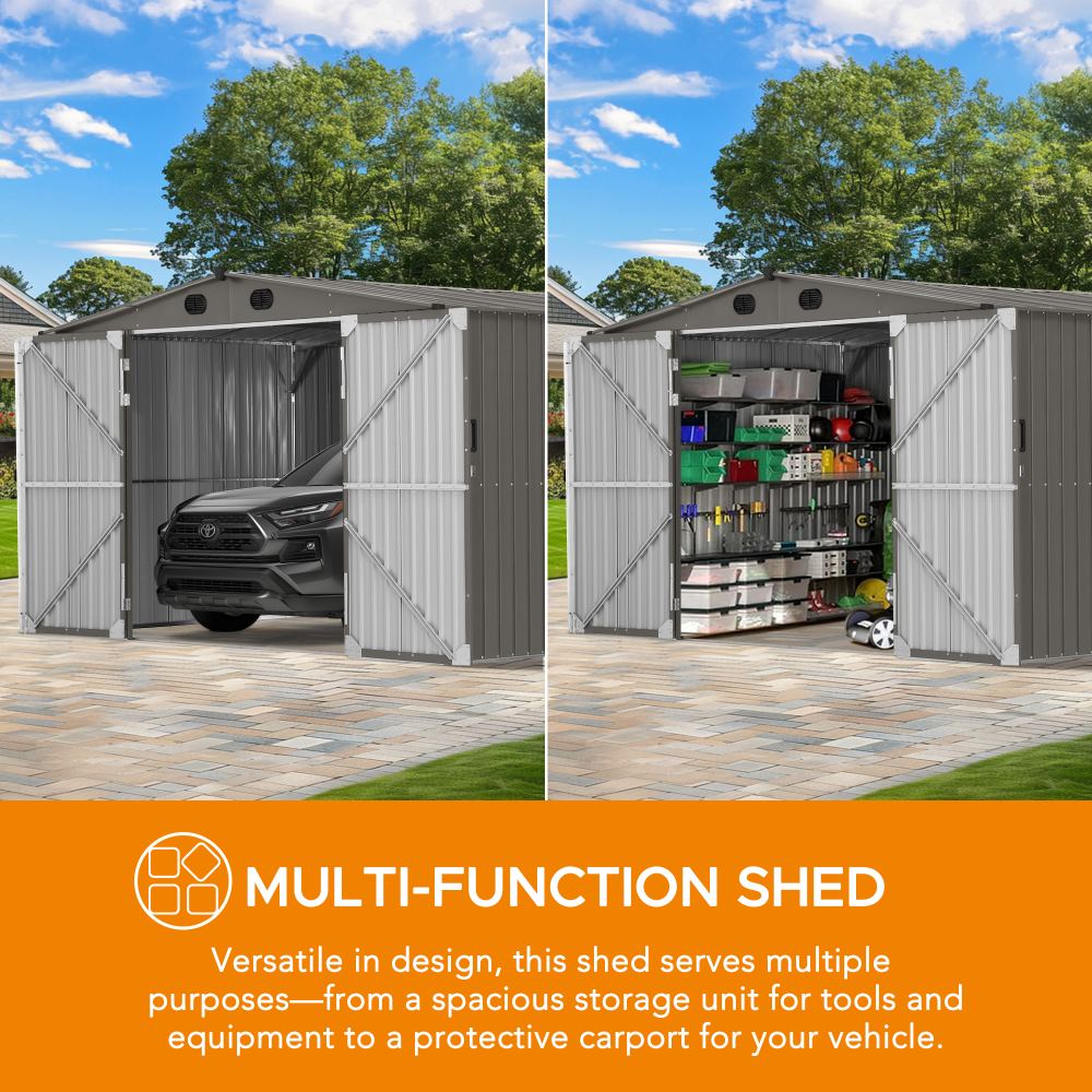 SUNJOY 13x20 Metal Shed Kits with Lockable Doors and Vents