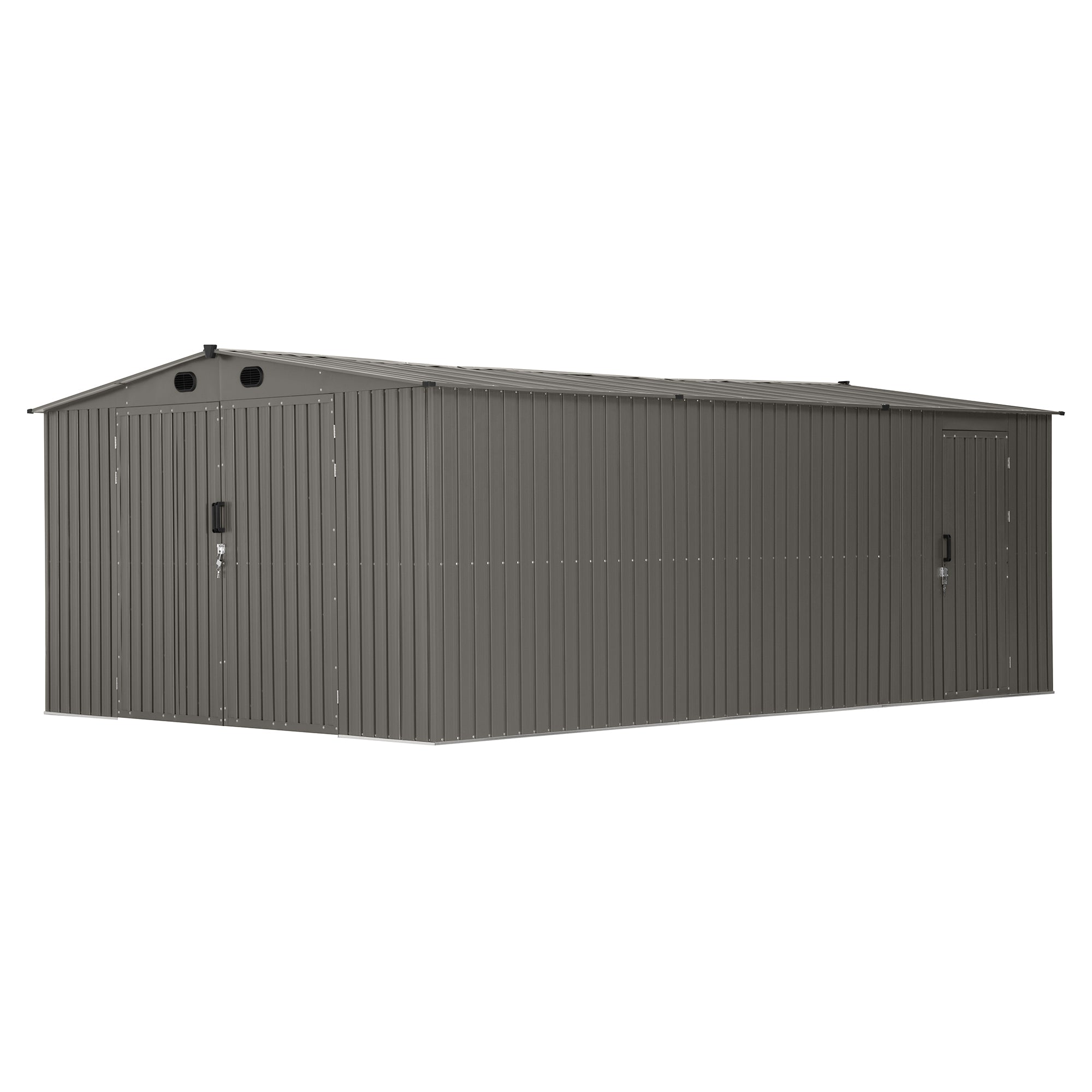 SUNJOY 13x20 Metal Shed Kits with Lockable Doors and Vents.