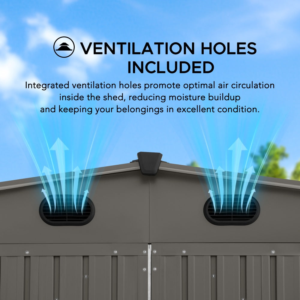 SUNJOY 13x20 Metal Shed Kits with Lockable Doors and Vents.