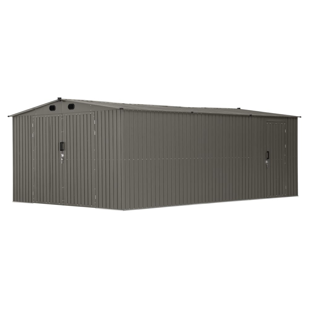 SUNJOY 13x20 Metal Shed Kits with Lockable Doors and Vents - Light Grey