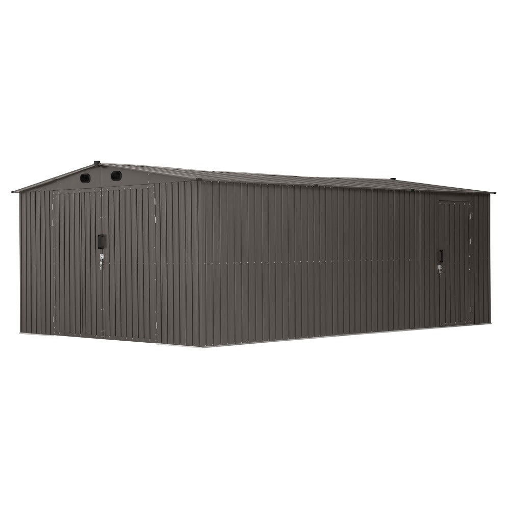 SUNJOY 13x20 Metal Shed Kits with Lockable Doors and Vents - Tan