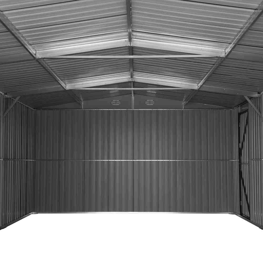SUNJOY 13x20 Metal Shed Kits with Lockable Doors and Vents - Tan