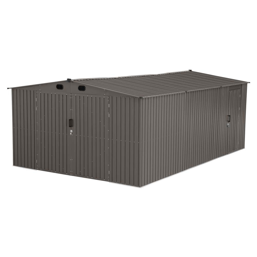 SUNJOY 13x20 Metal Shed Kits with Lockable Doors and Vents - Tan