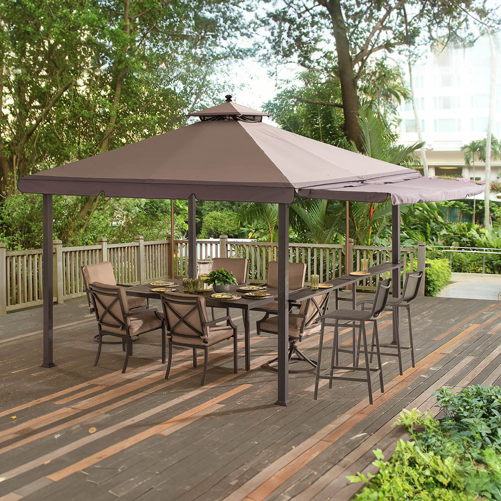 SUNJOY Dark Brown+Dark Gray Replacement Canopy For Gazebo With Awning (10X10 Ft) L-GZ1023PST-A Sold At Menards.