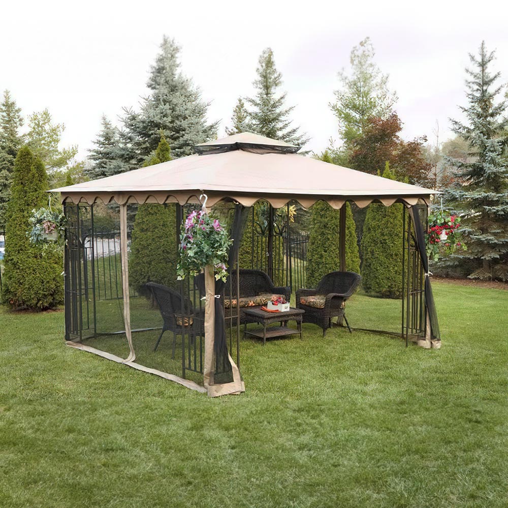 SUNJOY Black+Khaki Replacement Mosquito Netting For Regency Gazebo (10X12 Ft) L-GZ043PST-3 Sold At OSJ.