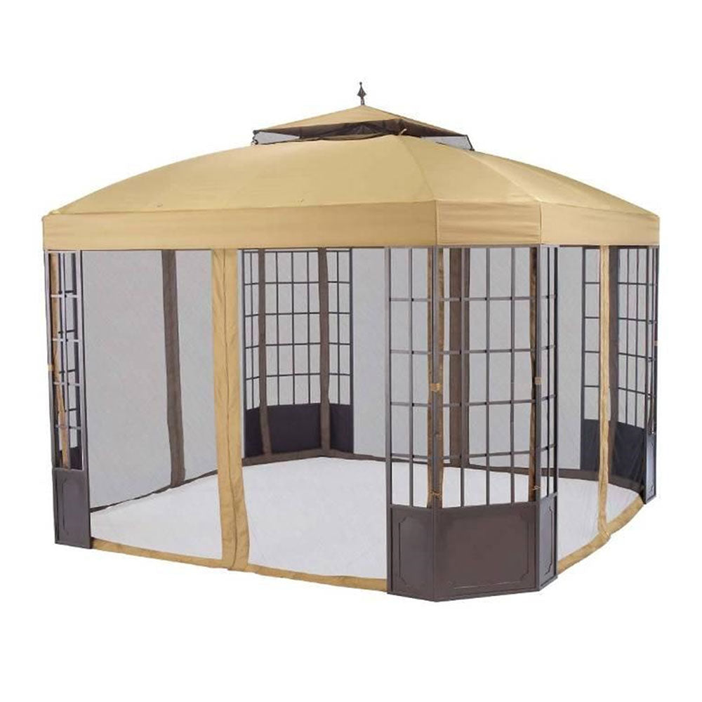 SUNJOY Ginger Snap+Golden+Black Replacement Canopy (Deluxe Version) For Bay Window Gazebo (10X12 Ft) L-GZ120PST-2 Sold At Sears US.