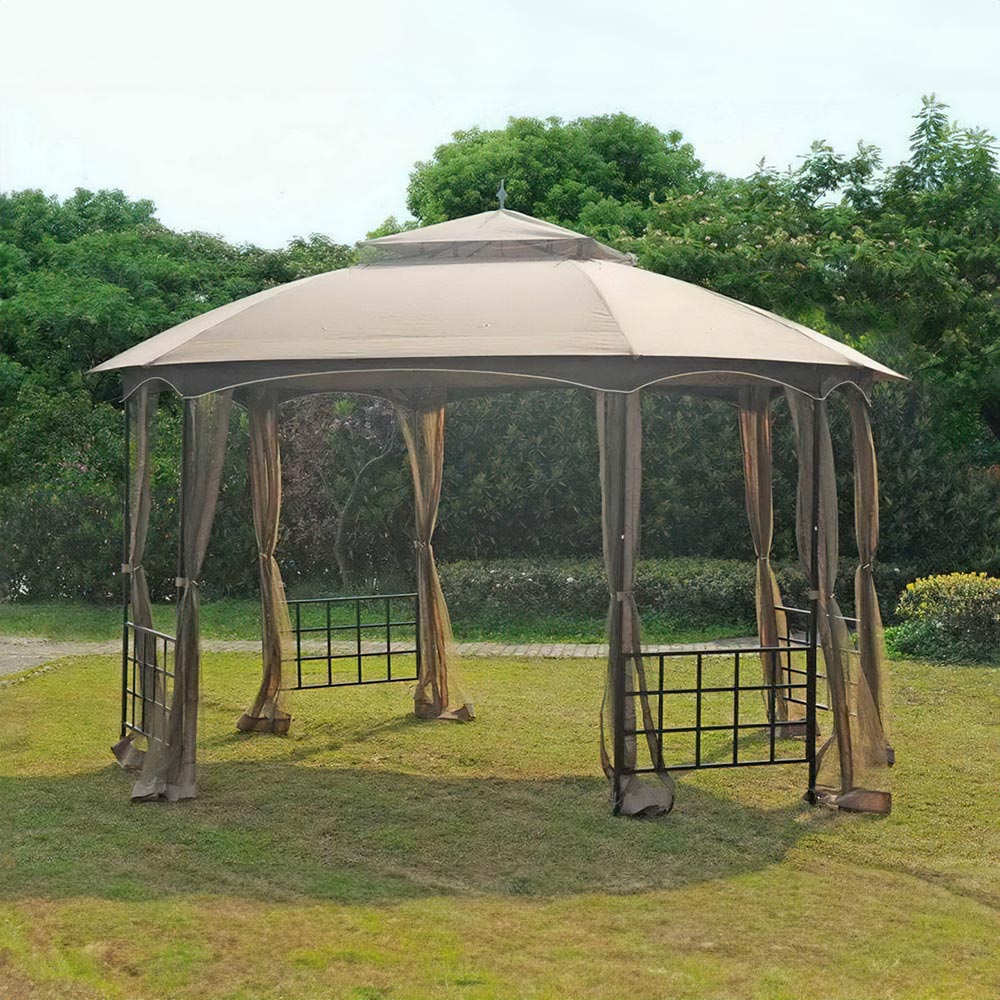 SUNJOY Khaki+Dark Brown Replacement Canopy For Newport Octagon Gazebo (11x13 FT) L-GZ660PST Sold At Big Lots.