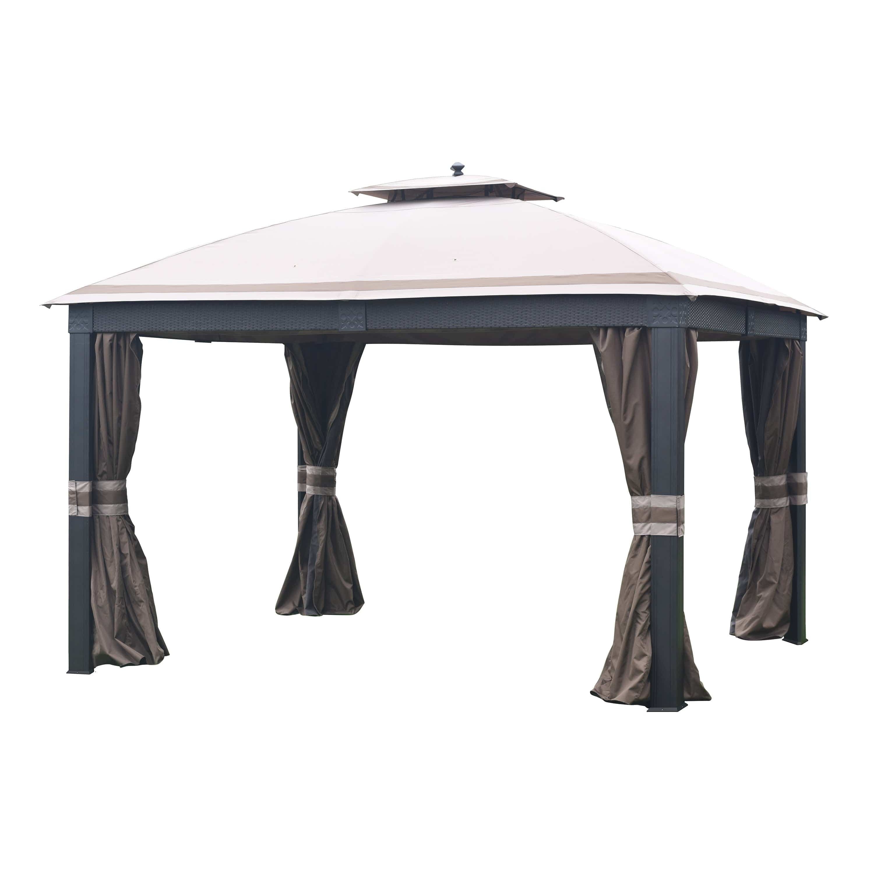 SUNJOY Light Brown Replacement Curtain For Easy Up Wicker Gazebo (10X12 Ft) L-GZ815PCO-F Sold At Lowe's.