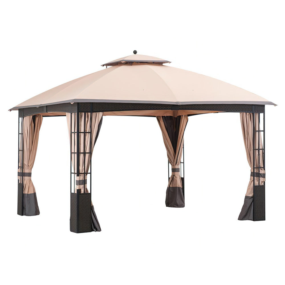 SUNJOY Beige+Dark Gray Replacement Curtain For Lakewood Soft Top Gazebo (10X12 Ft) L-GZ1165PST Sold At BigLots.