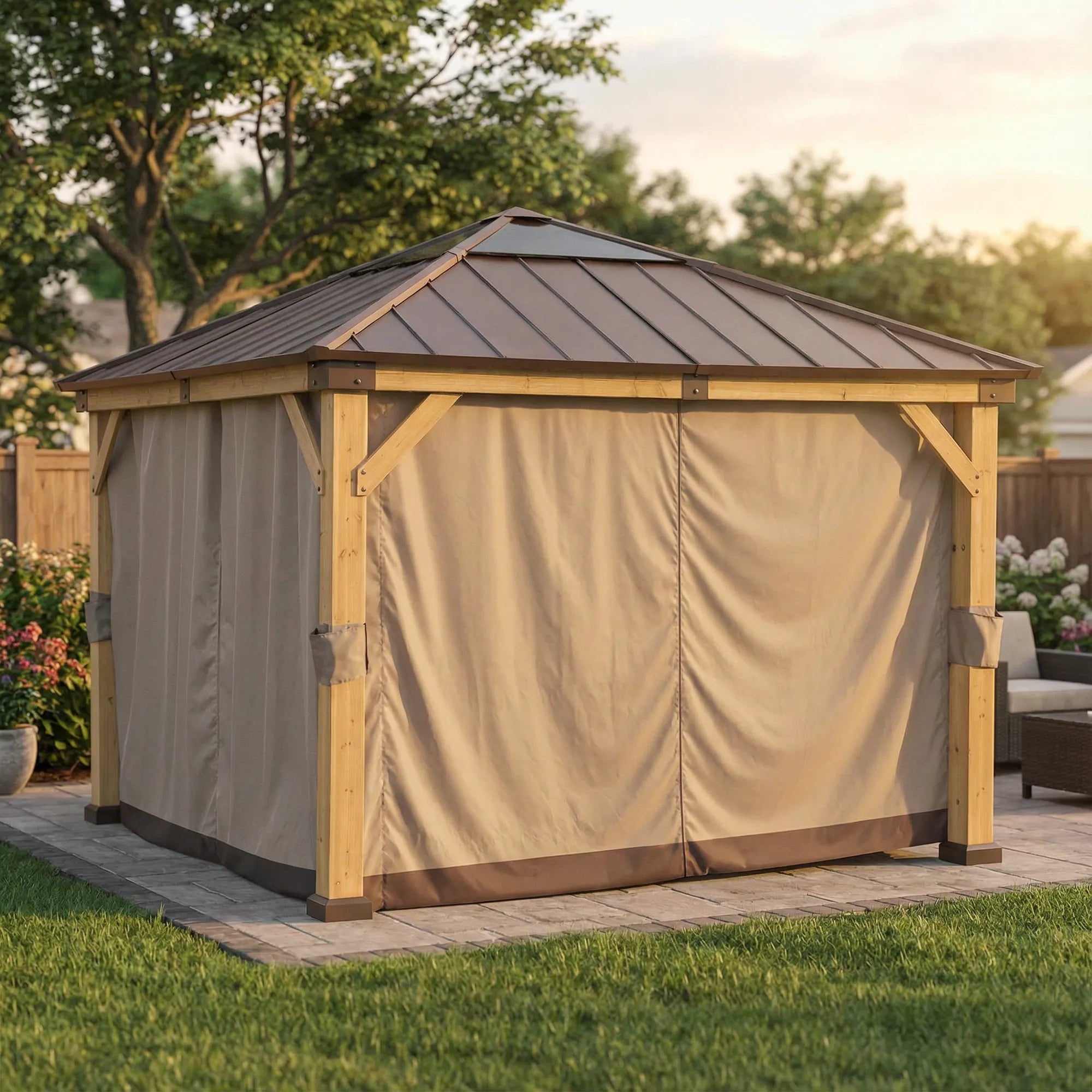 SUNJOY Replacement Curtains for 11 ft. Γ11 ft. Wood-Framed Gazebos